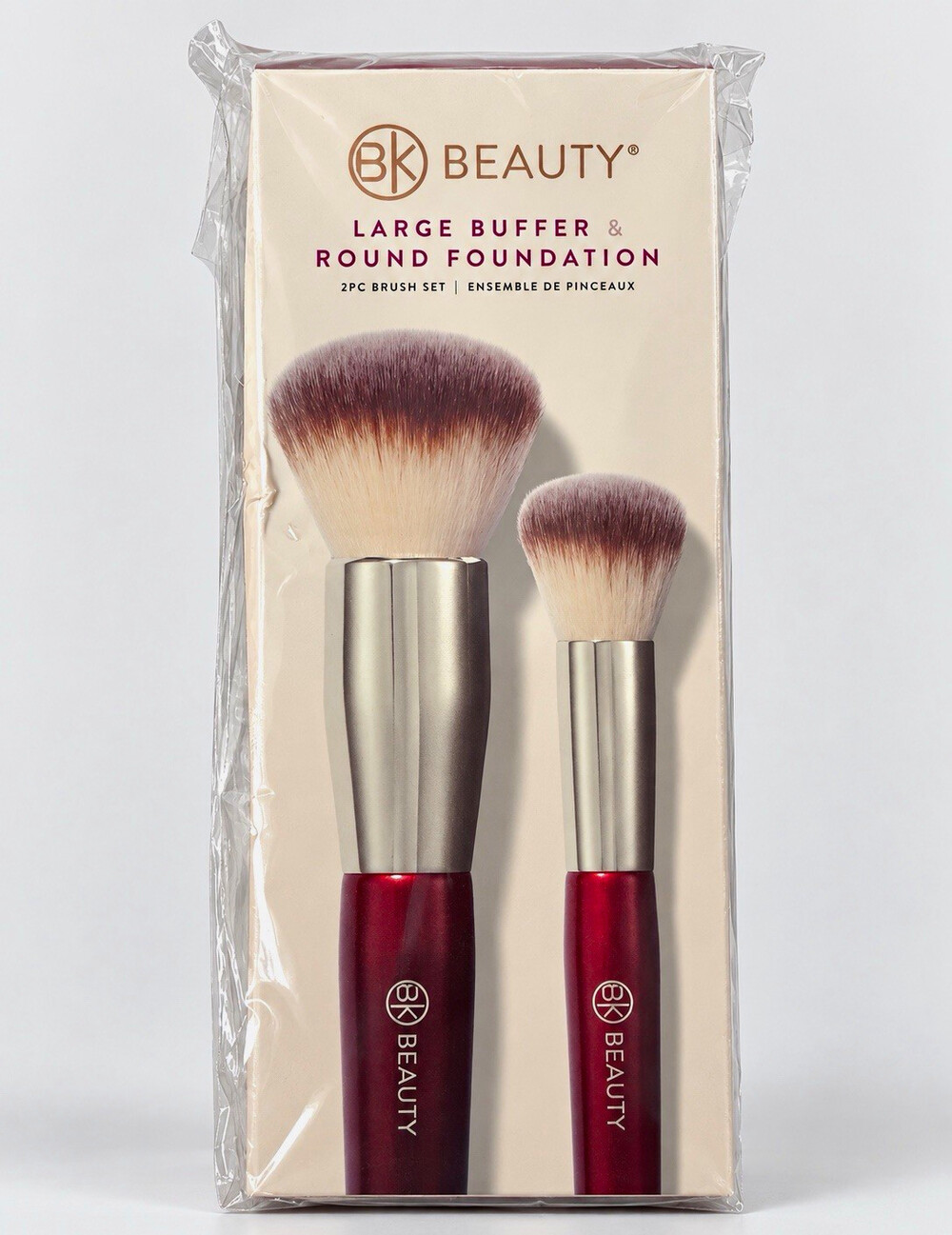 BK Beauty Large Buffer & Round Foundation 2PC Vegan Brush Set 105-106 Red